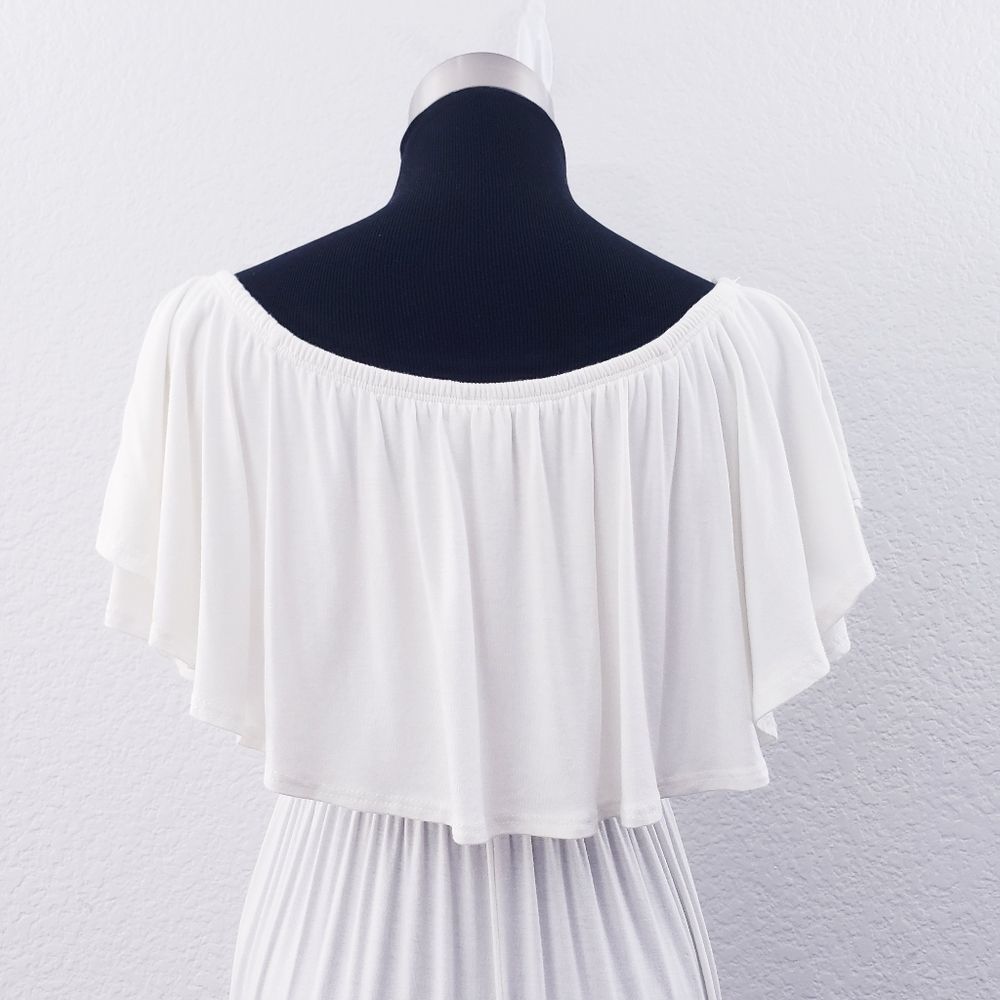 Pinkblush Off Shoulder Ivory  Ruffle Trim Maternity Maxi Dress - Picture 8 of 12